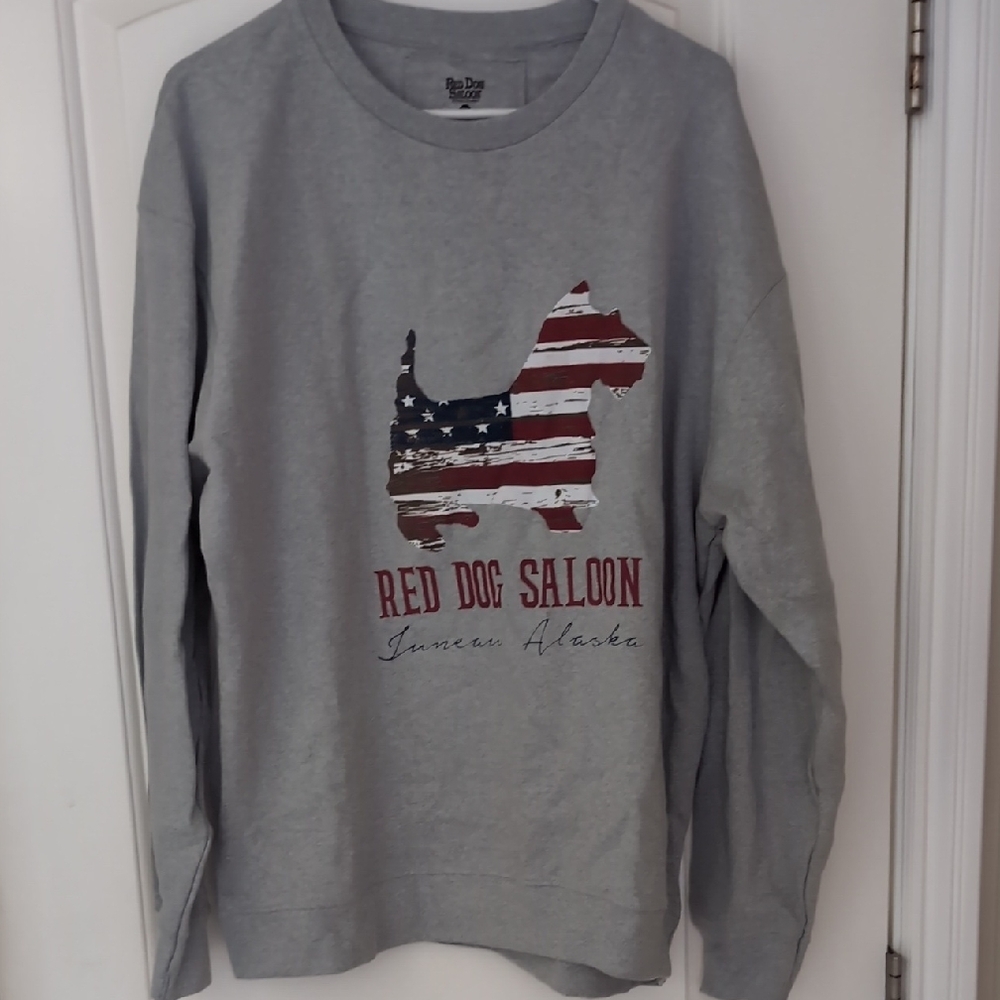 BRSND NEW WITH TAGS Gray Red Dog Saloon Sweatshirt